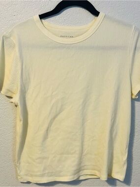 American Eagle Outfitters Women’s Short Sleeve Ribbed Tee in Light Yellow